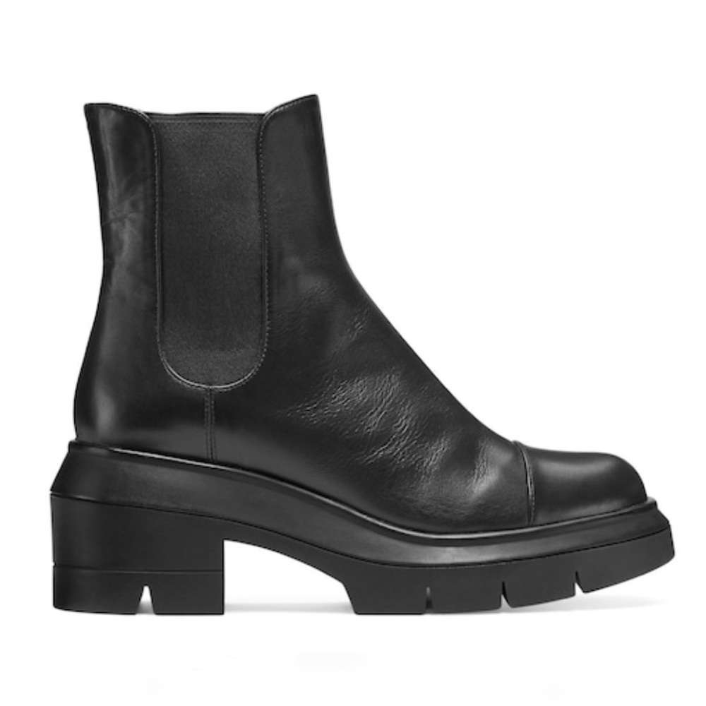 COPY - Stuart Weitzman The Norah Chelsea Bootie Black Leather Platform Lug Sole.